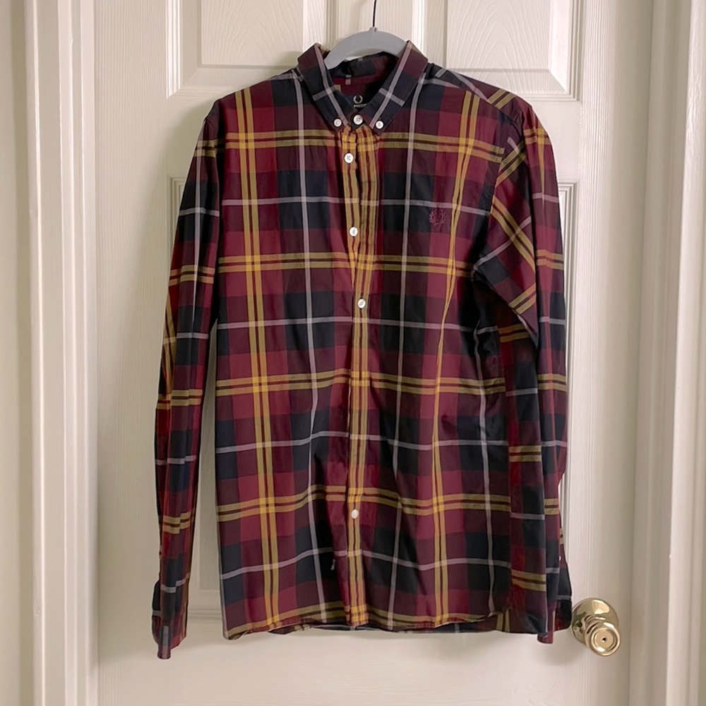 Fred Perry Slim Fit Tartan Check Wine Shirt - Men’s M